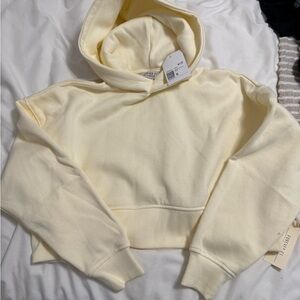 Forever 21 Cream Cropped Hoodie